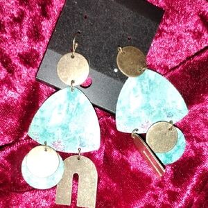 Geometric Dangle Earrings in Gold and Turquoise